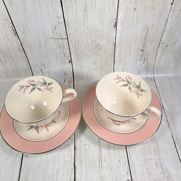 Set of 2‎ Homer Laughlin Vtg Egg Shell China Cavalier w Pink Rim Cups & Saucers - Picture 12 of 12